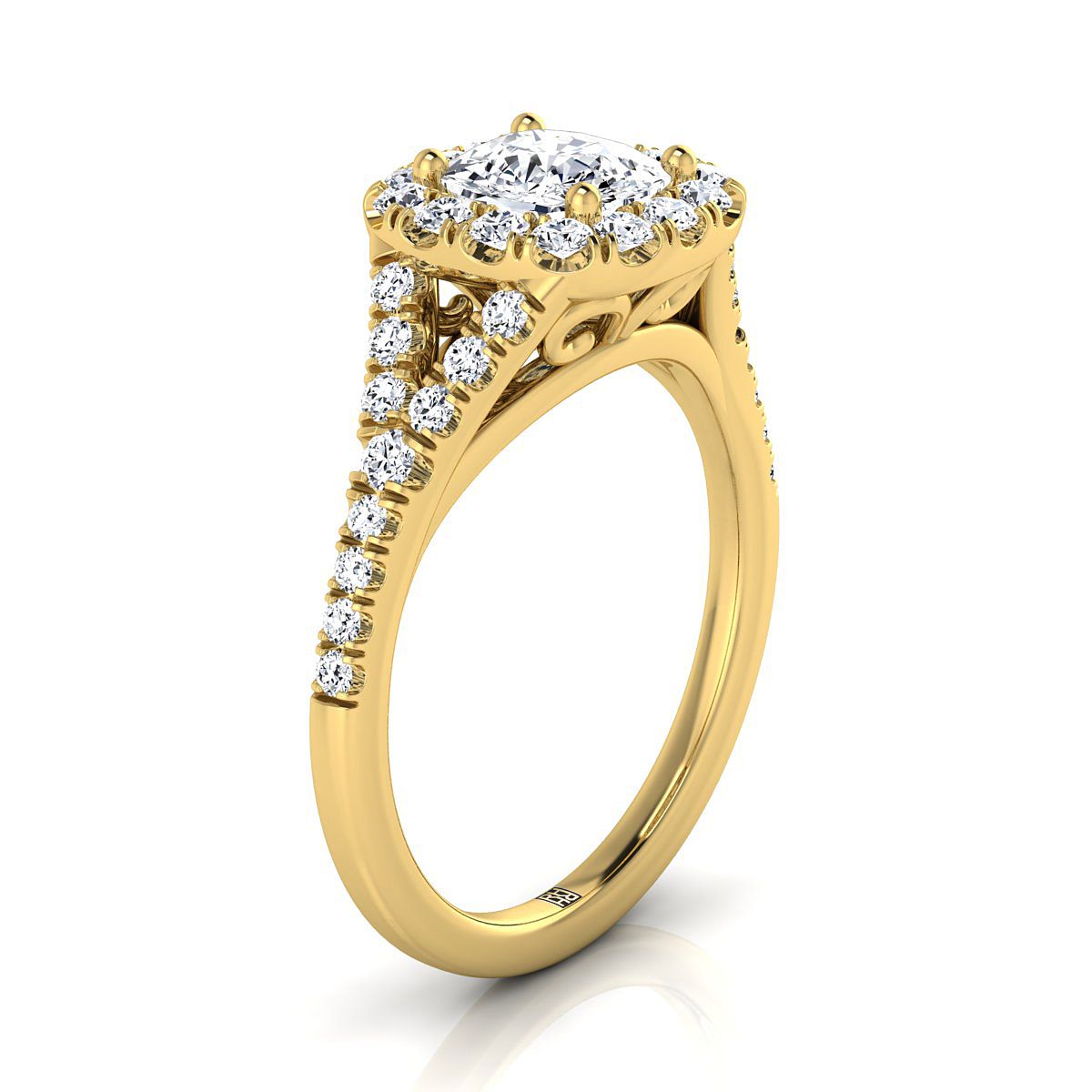 RockHer atelier photo of The Billie cushion engagement ring setting in 18K Yellow Gold
