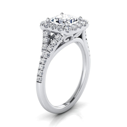 Prong Halo Split Shank Princess, in Platinum, pave setting – side profile | RockHer