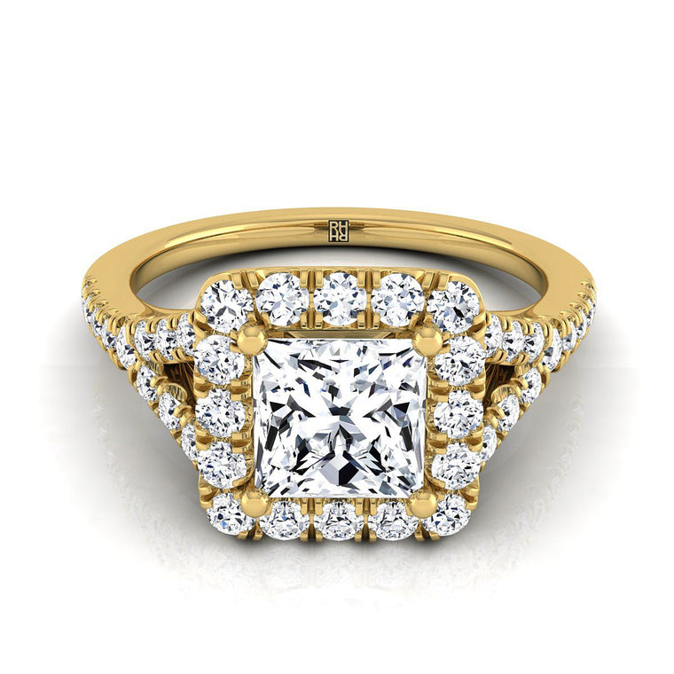 The Billie Select Halo Princess Cut Lab Diamond Engagement Ring in 18K Yellow Gold