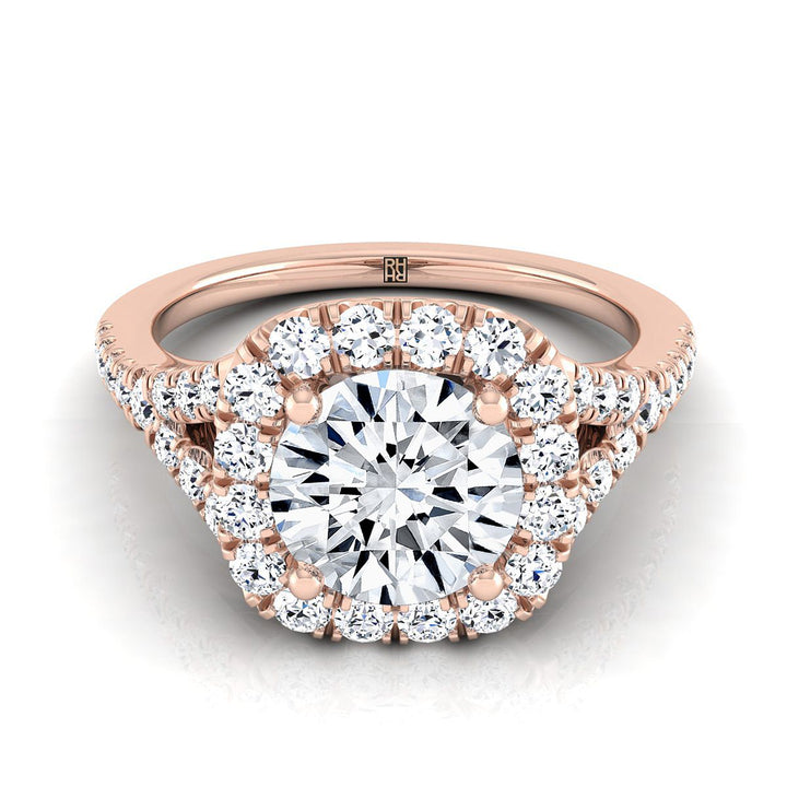Round Brilliant, Prong Halo Split Shank, in 14K Rose Gold, pave setting | RockHer