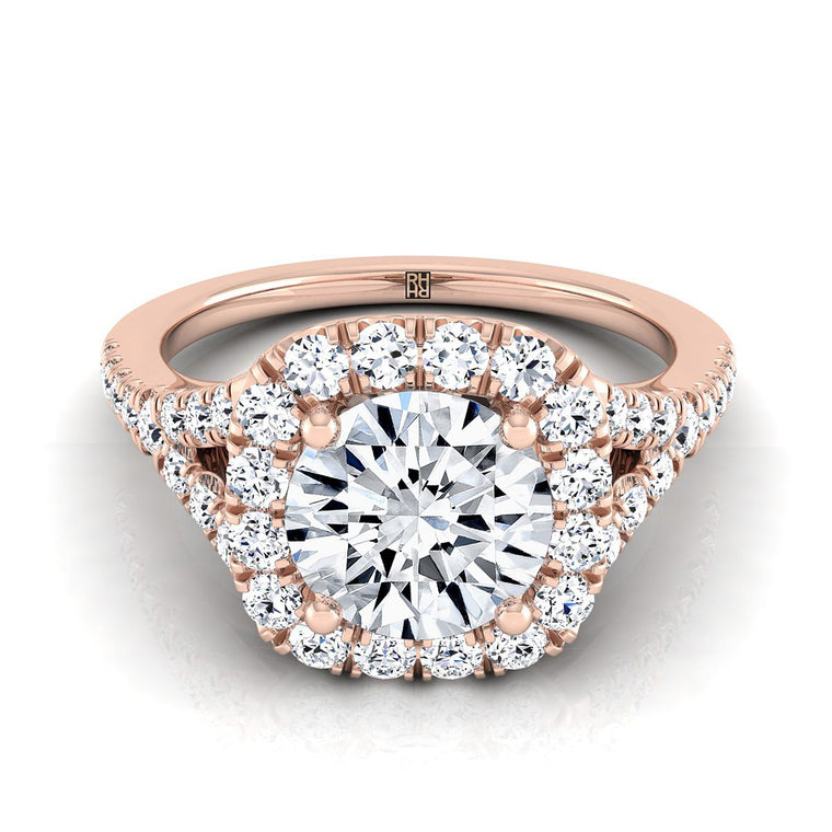 The Billie Prong Halo Split Shank Round Engagement Ring Setting in 14K Rose Gold