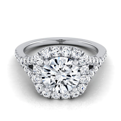 Round Brilliant, Prong Halo Split Shank, in 18K White Gold, pave setting | RockHer
