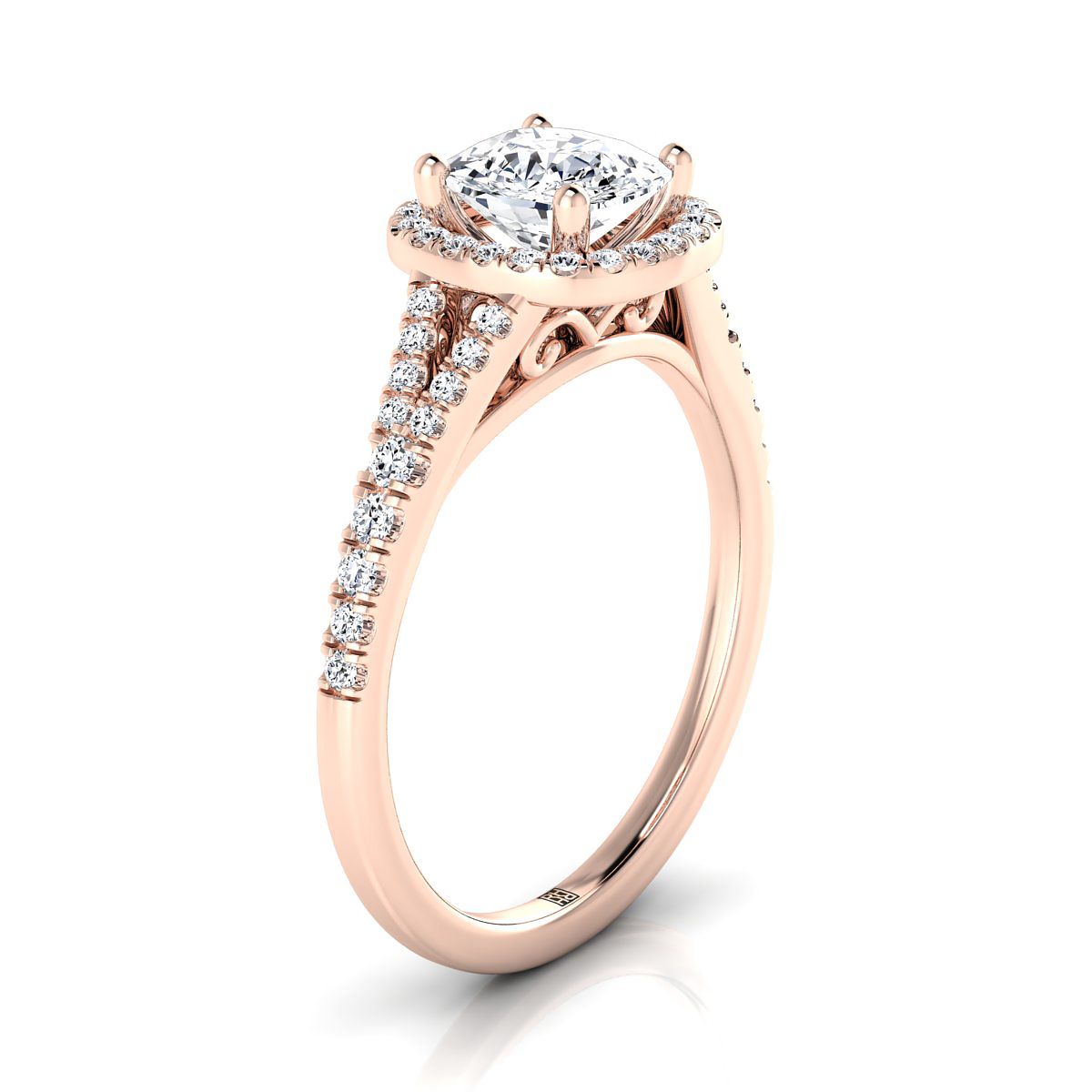 RockHer atelier photo of The Vega cushion engagement ring setting in 14K Rose Gold