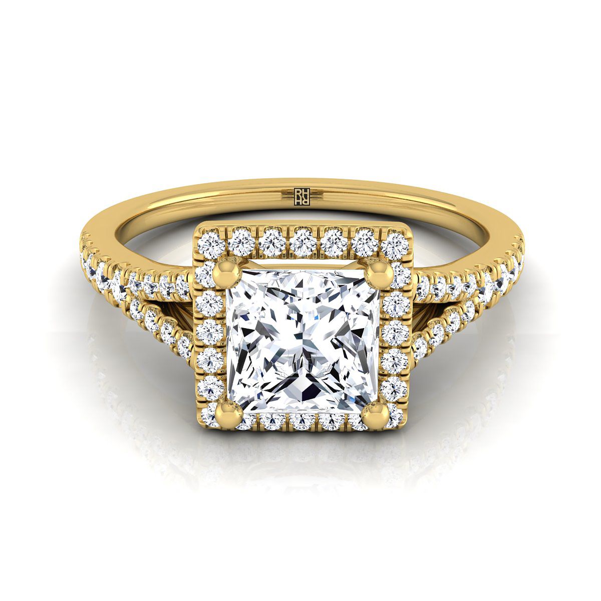 The Vega princess engagement ring setting in 18K Yellow Gold | RockHer
