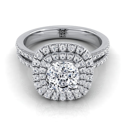 Linear Double Row Halo Cushion, in Platinum, pave setting | RockHer