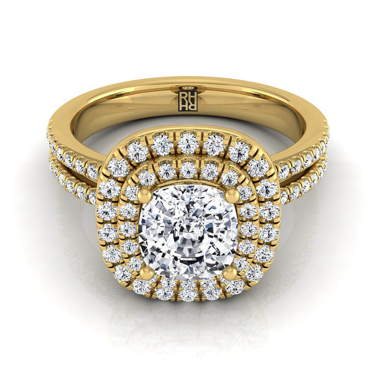 The Maria Select Halo Cushion Cut Lab Diamond Engagement Ring in 18K Yellow Gold