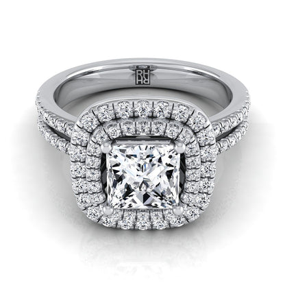 Linear Double Row Halo Princess, in Platinum, pave setting | RockHer