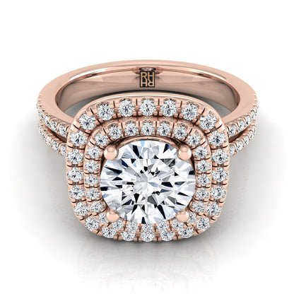 Round Brilliant, Linear Double Row Halo, in 14K Rose Gold, pave setting – view 8 | RockHer