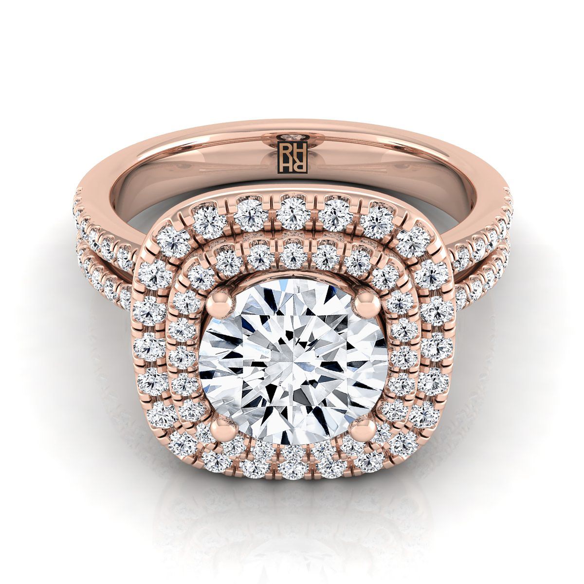 Maria Select Linear Double Row Halo Round Lab Diamond Engagement Ring in 14K Rose Gold | RockHer