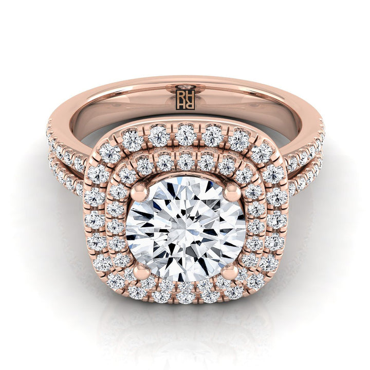 Maria Select Linear Double Row Halo Round Lab Diamond Engagement Ring in 14K Rose Gold | RockHer