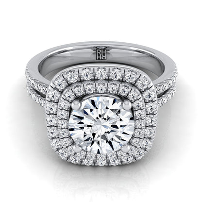 Round Brilliant, Linear Double Row Halo, in Platinum, pave setting | RockHer