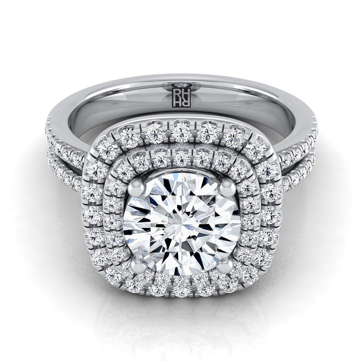 Round Brilliant, Linear Double Row Halo, in Platinum, pave setting | RockHer