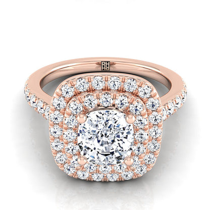 Double Pavé Halo Linear Band Cushion, in 14K Rose Gold, pave setting | RockHer