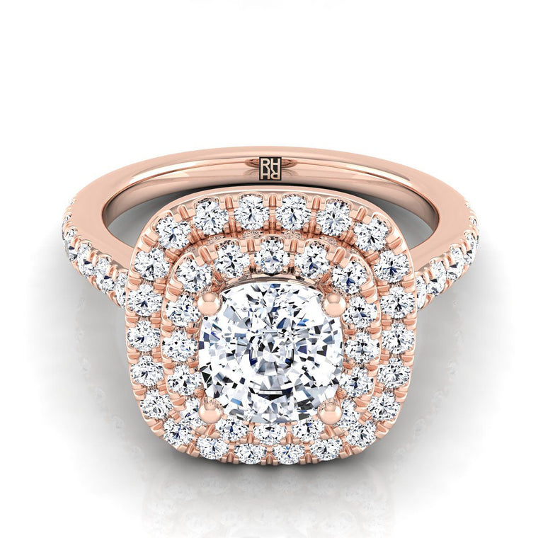The Whitney Select Double Halo Cushion Cut Lab Diamond Engagement Ring in 14K Rose Gold
