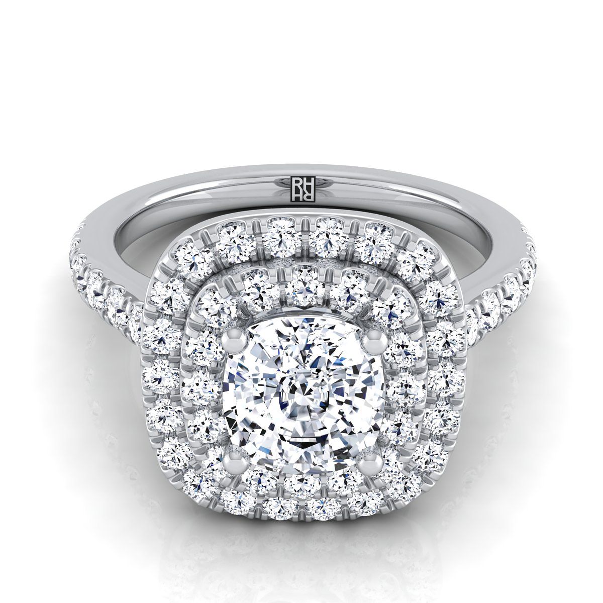 Whitney Select Double Halo Cushion Cut Lab Diamond Engagement Ring in Platinum | RockHer