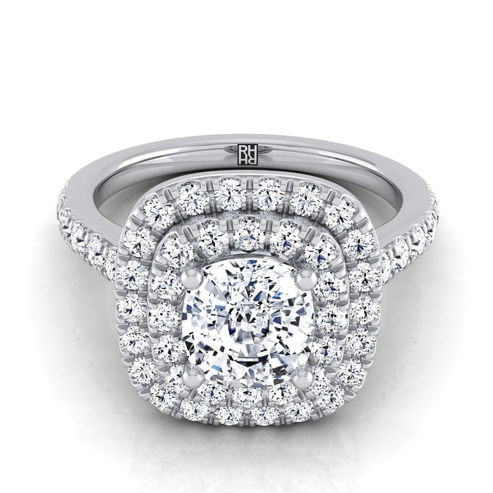 Double Pavé Halo Linear Band Cushion, in 18K White Gold, pave setting – view 8 | RockHer