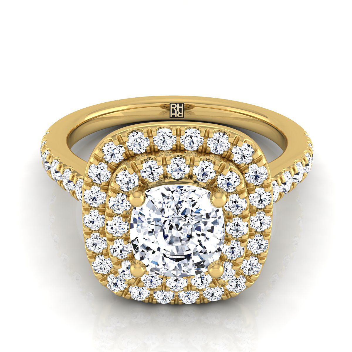 Whitney Select Double Halo Cushion Cut Lab Diamond Engagement Ring in 18K Yellow Gold | RockHer