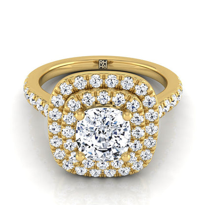 Whitney Select Double Halo Cushion Cut Lab Diamond Engagement Ring in 18K Yellow Gold | RockHer