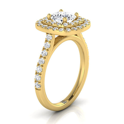 Double Pavé Halo Linear Band Cushion, in 18K Yellow Gold, pave setting – side profile | RockHer