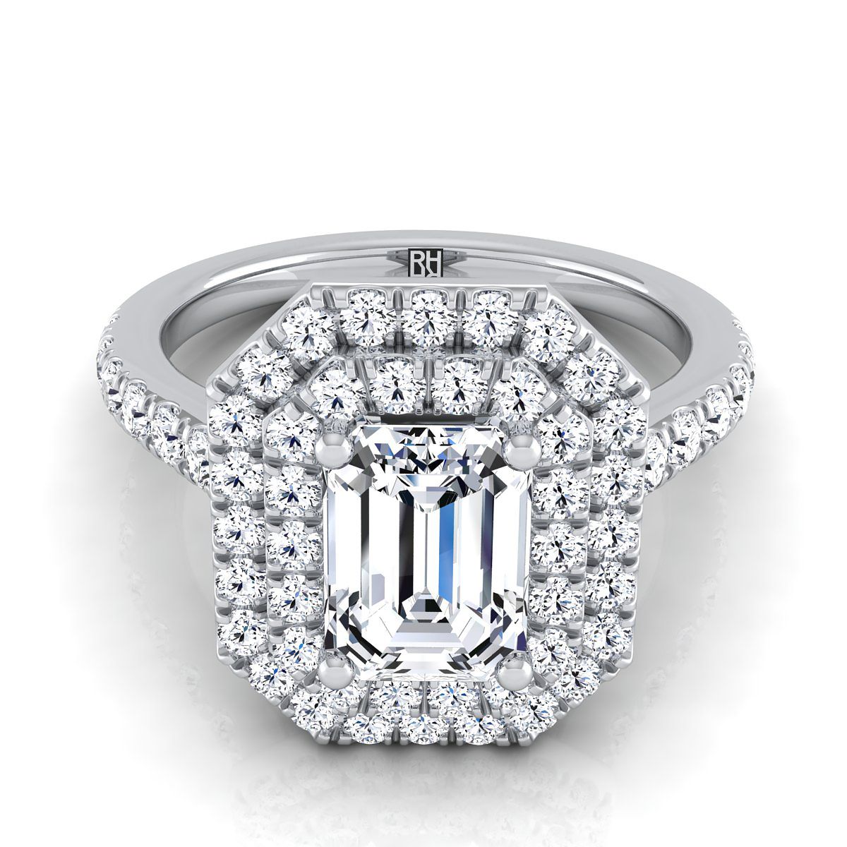 Whitney Select Double Halo Emerald Cut Lab Diamond Engagement Ring in 18K White Gold | RockHer