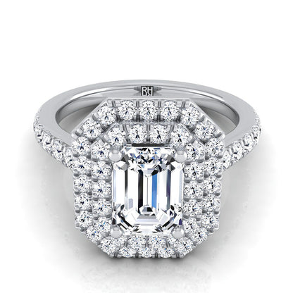 Whitney Select Double Halo Emerald Cut Lab Diamond Engagement Ring in 18K White Gold | RockHer