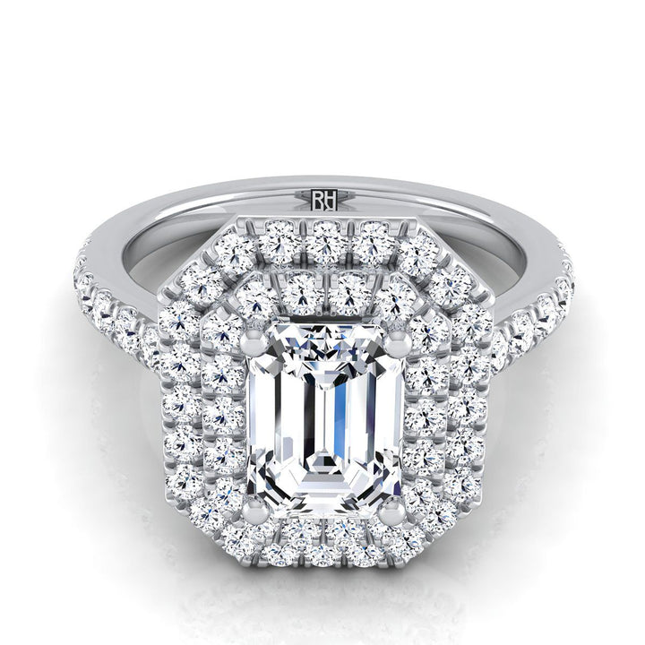 Whitney Select Double Halo Emerald Cut Lab Diamond Engagement Ring in 18K White Gold | RockHer