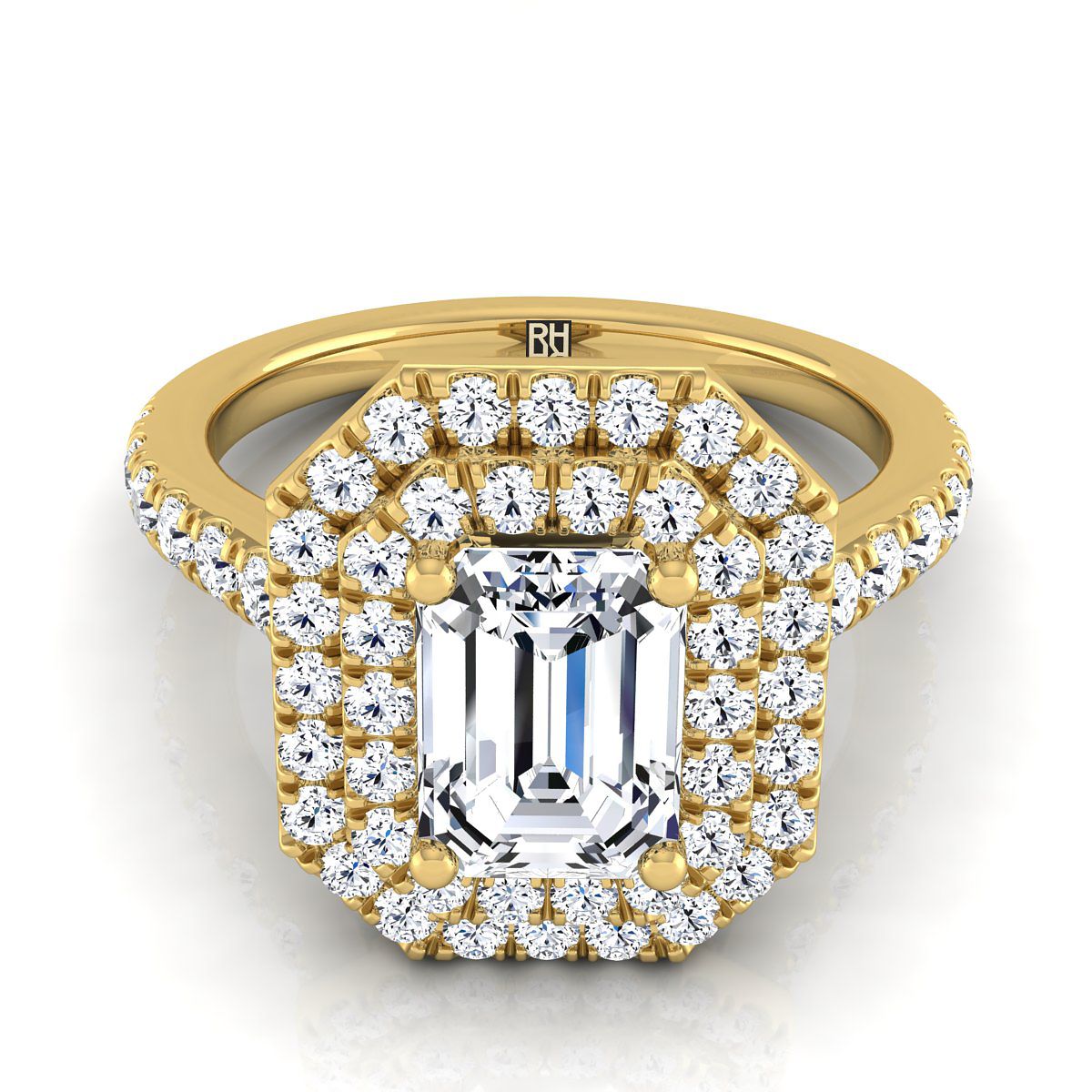 Whitney Select Double Halo Emerald Cut Lab Diamond Engagement Ring in 18K Yellow Gold | RockHer
