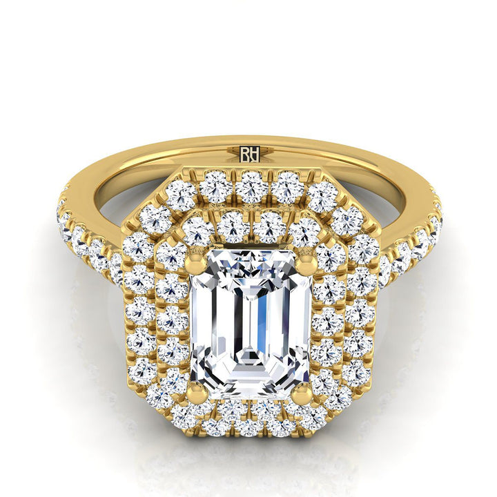 Whitney Select Double Halo Emerald Cut Lab Diamond Engagement Ring in 18K Yellow Gold | RockHer