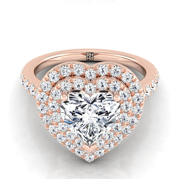 Double Pavé Halo Linear Band Heart Shape, in 14K Rose Gold, pave setting | RockHer