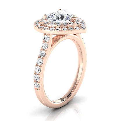 Double Pavé Halo Linear Band Heart Shape, in 14K Rose Gold, pave setting – side profile | RockHer