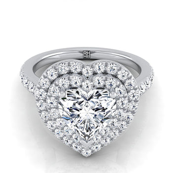 The Whitney Double Halo Heart Engagement Ring Setting in 18K White Gold