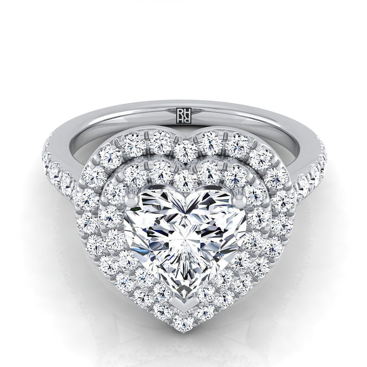 Double Pavé Halo Linear Band Heart Shape, in 18K White Gold, pave setting | RockHer