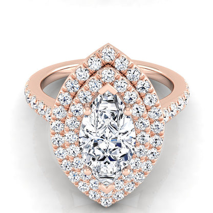 Double Pavé Halo Linear Band Marquise, in 14K Rose Gold, pave setting | RockHer