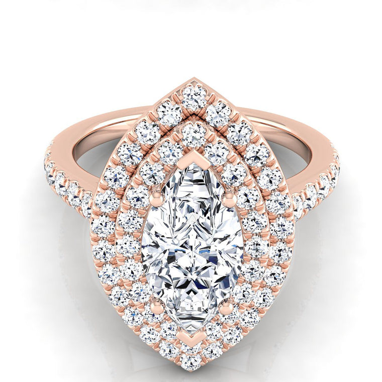 The Whitney Double Halo Marquise Engagement Ring Setting in 14K Rose Gold