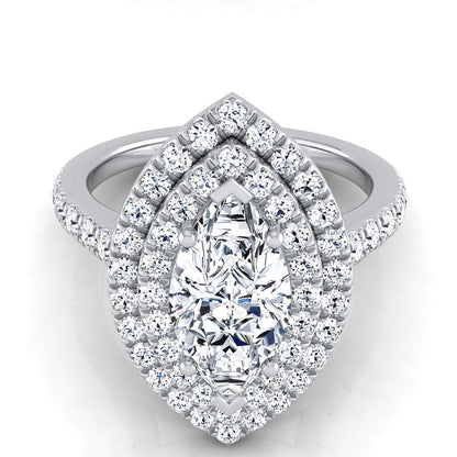 Double Pavé Halo Linear Band Marquise, in Platinum, pave setting | RockHer