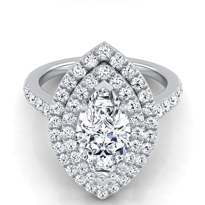 Double Pavé Halo Linear Band Marquise, in 18K White Gold, pave setting | RockHer