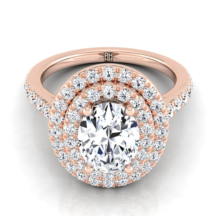 The Whitney Select Double Halo Oval Lab Diamond Engagement Ring in 14K Rose Gold