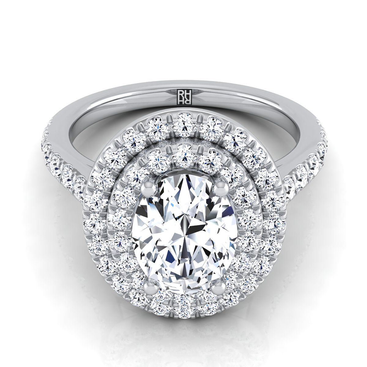 Whitney Select Double Halo Oval Lab Diamond Engagement Ring in 18K White Gold | RockHer