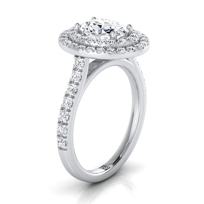 Double Pavé Halo Linear Band Oval, in Platinum, pave setting – side profile | RockHer