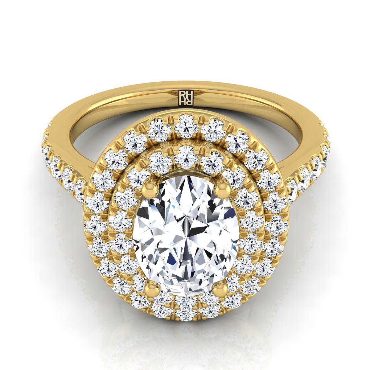 Whitney Select Double Halo Oval Lab Diamond Engagement Ring in 18K Yellow Gold | RockHer