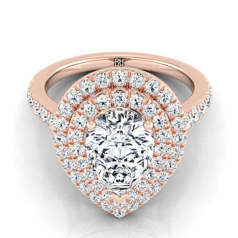 The Whitney Double Halo Pear Engagement Ring Setting in 14K Rose Gold
