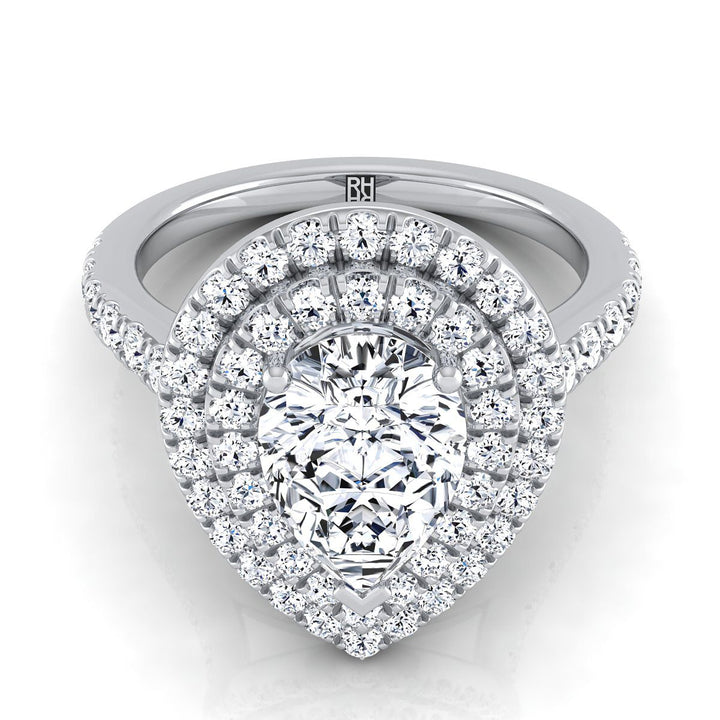 Double Pavé Halo Linear Band Pear Shape, in Platinum, pave setting | RockHer