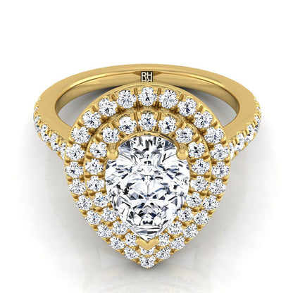 Double Pavé Halo Linear Band Pear Shape, in 18K Yellow Gold, pave setting | RockHer