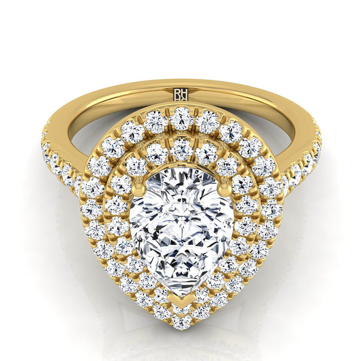 Double Pavé Halo Linear Band Pear Shape, in 18K Yellow Gold, pave setting | RockHer