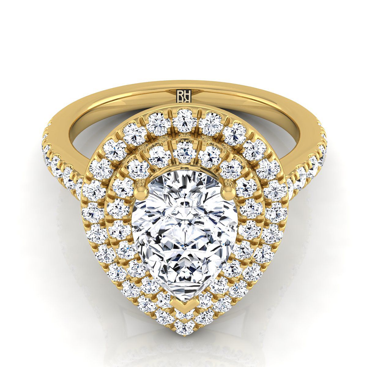Whitney Select Double Halo Pear Lab Diamond Engagement Ring in 18K Yellow Gold | RockHer