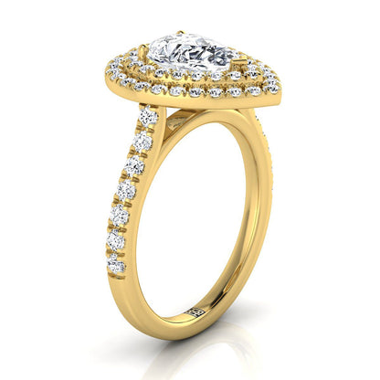 Whitney Select Double Halo Pear Lab Diamond Engagement Ring in 18K Yellow Gold | RockHer
