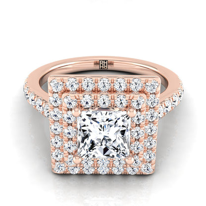 Double Pavé Halo Linear Band Princess, in 14K Rose Gold, pave setting | RockHer