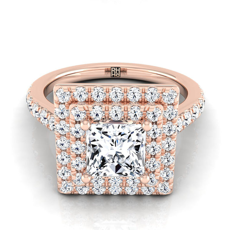 The Whitney Double Halo Princess Cut Engagement Ring Setting in 14K Rose Gold