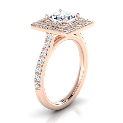 Double Pavé Halo Linear Band Princess, in 14K Rose Gold, pave setting – side profile | RockHer
