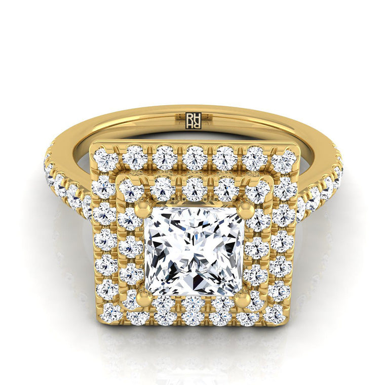 The Whitney Double Halo Princess Cut Engagement Ring Setting in 18K Yellow Gold